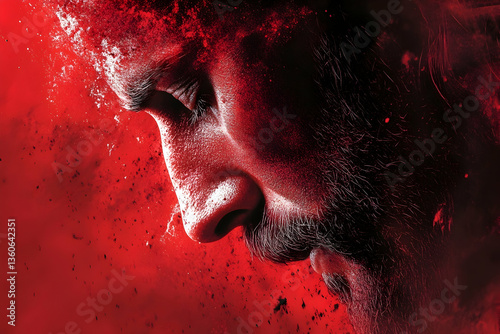 Red Dust-Covered Man's Profile Portrait