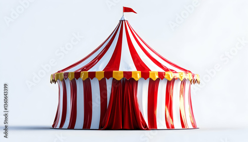 Red-and-white striped circus tent on white background