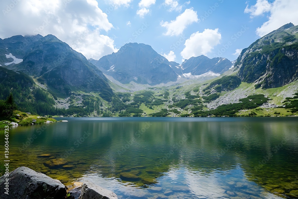 Fototapeta premium tranquil mountain lake glows with pure earthy charm 