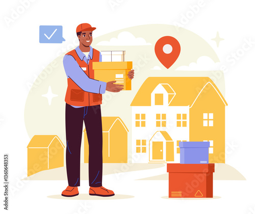 Delivery worker with packages. Vector illustration