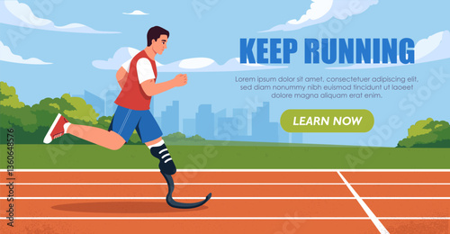 Paralympic athlete running on track. Vector illustration