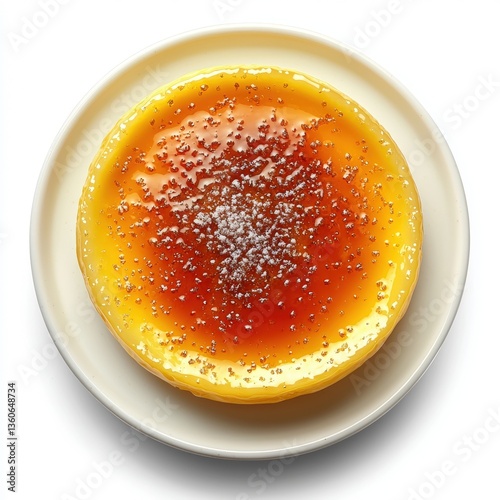 A delicious burnt caramel cheesecake sits on a simple off-white plate against a bright white background perfect for menus or culinary websites showcasing sweet desserts.