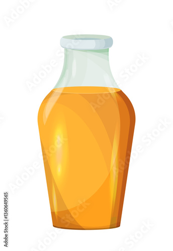 Glass bottle with orange liquid. Vector illustration