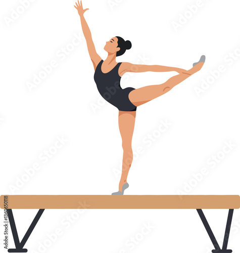 Gymnast performing an elegant balance pose on a wooden beam in minimalistic flat vector art style showcasing strength and grace in a focused moment of athleticism vector illustration