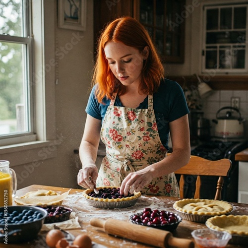 young woman baking pies