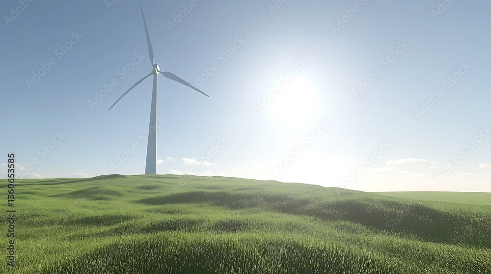 Obraz premium A scenic landscape with renewable energy equipment in the distance on a sunny day with clear sky