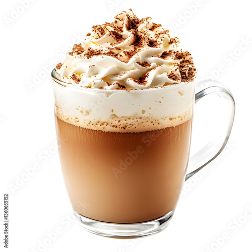 A Latte Topped with Whipped Cream Isolated on Transparent Background