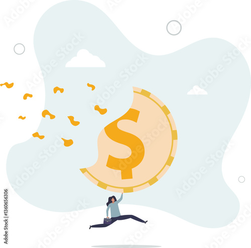 Depreciation, value reduce or drop, losing money from investment or economic recession, inflation or asset decline concept.flat character life .
