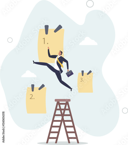Set work priority, arrange to do list which job to do before and after, task management concept.flat character life .