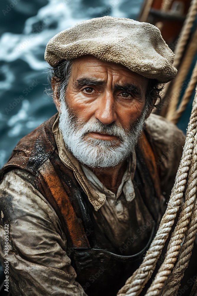 Sailor man with weathered, and sea. Sailor man with weathered, and sea.