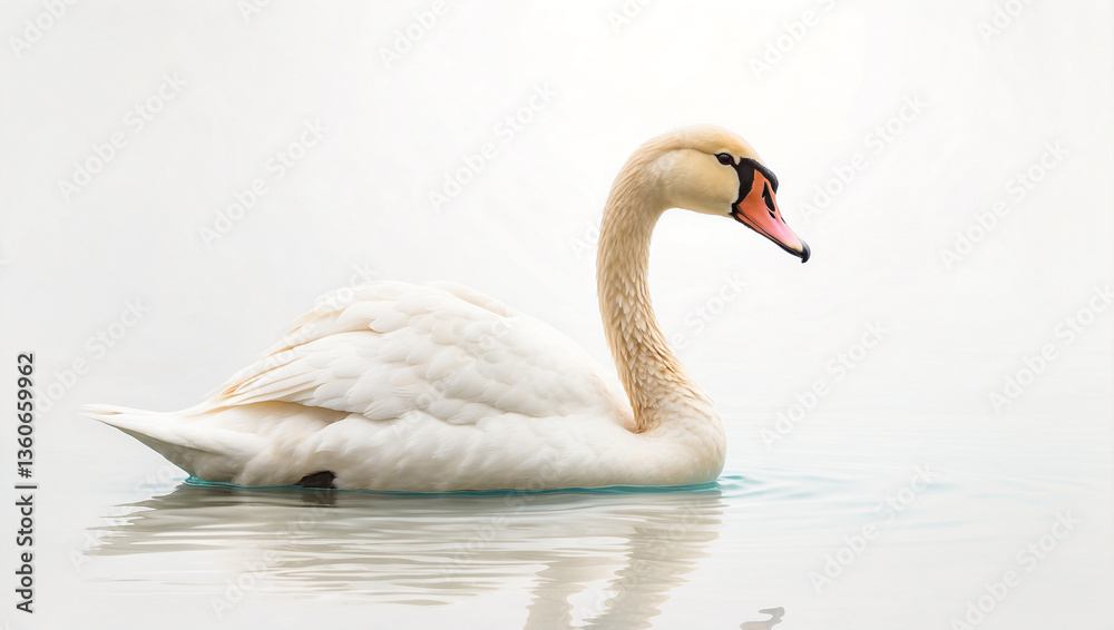 Elegant White Swan Isolated on White Background for Nature and Wildlife Photography