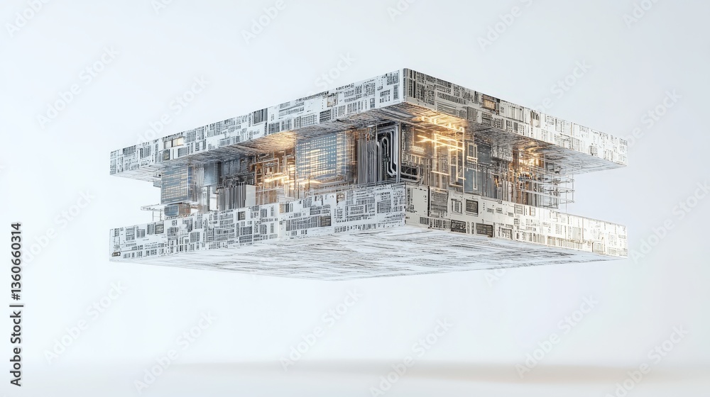 An abstract futuristic metallic structure with glowing internal elements An abstract futuristic metallic structure with glowing internal elements