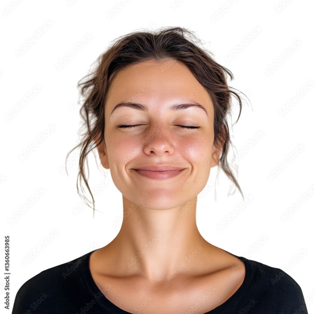 A Woman with Satisfied Expression Eyes Half Closed Isolated on Transparent Background A Woman with Satisfied Expression Eyes Half Closed Isolated on Transparent Background