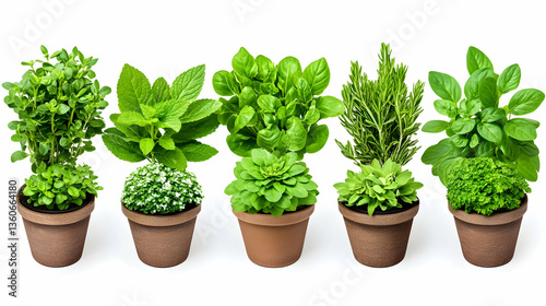 Wallpaper Mural Six potted herbs on white background Torontodigital.ca