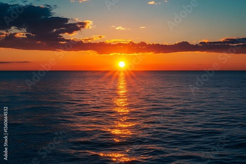 vibrant sunset above ocean glows over tides with charm  
 photo