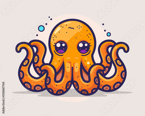 Octopus vector illustration on the theme of marine animals in a flat style