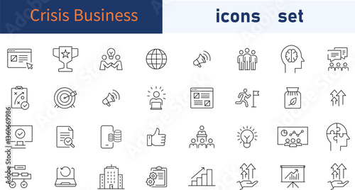 Crisis Business web icons in line style. Crisis, management, business, icon. illustration.

