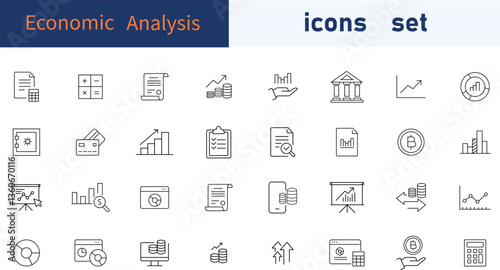 Set of Financial Analytics Related Vector Line Icons. Contains such Icons as Gainers and Losers, Portfolio Analysis, Financial Report and more.
