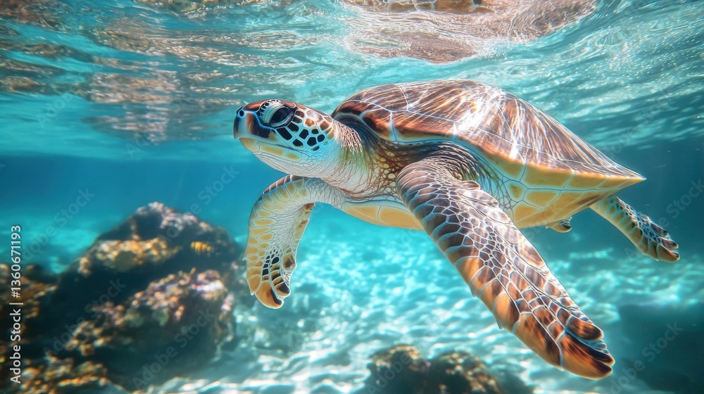 Fototapeta premium Tortuga nadando en aguas cristalinas