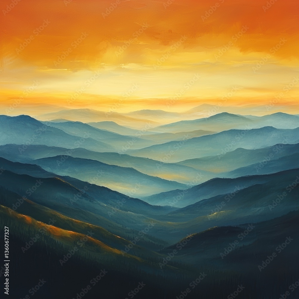 Obraz premium Serene Sunrise Over Majestic Mountains