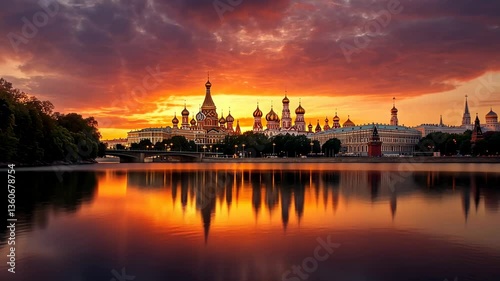 Moscow Kremlin at Sunset: A Majestic Reflection