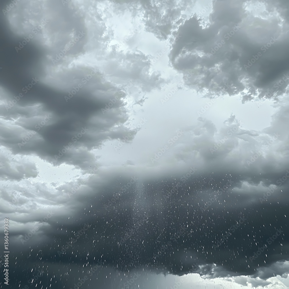 Fototapeta premium Overcast gray sky with rain falling heavily from clouds