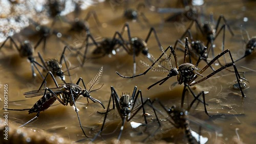 Mosquitoes Breeding Ground: A Close-Up View of Mosquitoes in Still Water