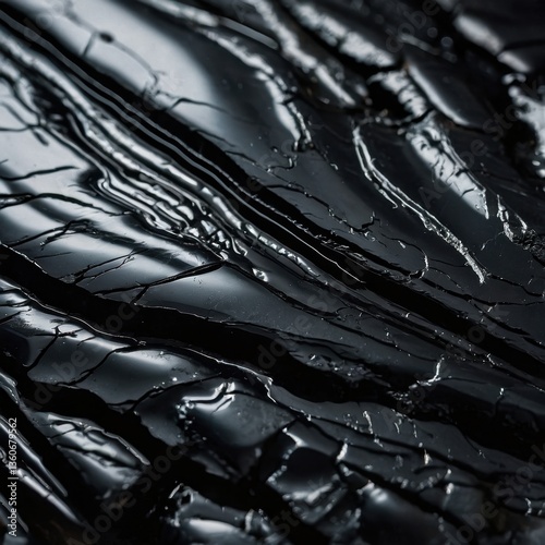Volcanic Vitreous Obsidian Texture, Smooth, slightly vitreous surface of volcanic obsidian