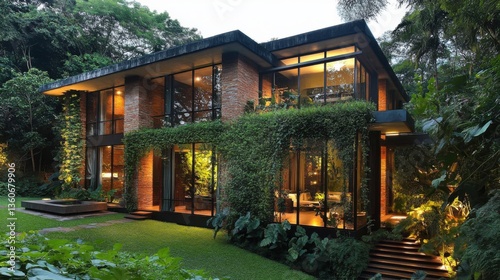 Casa moderna rodeada de vegetación