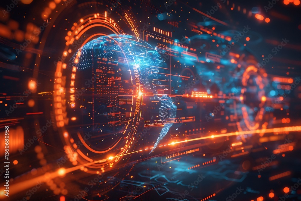 Obraz premium Futuristic climate monitoring illustration depicting digital sensors and data streams overlaying an abstract earth design Technical modern precise