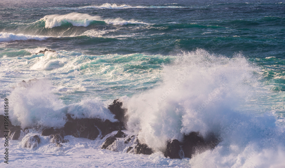 Big powerful storm waves in Porto Moniz, on the Madeira Atlantic coastline