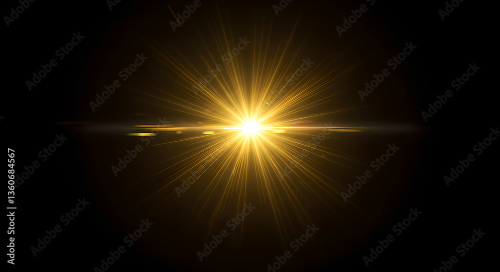 Obraz premium Golden light burst with star like streaks creating a celestial abstract background for technology, space exploration, fantasy, dream concepts with hope and positive future