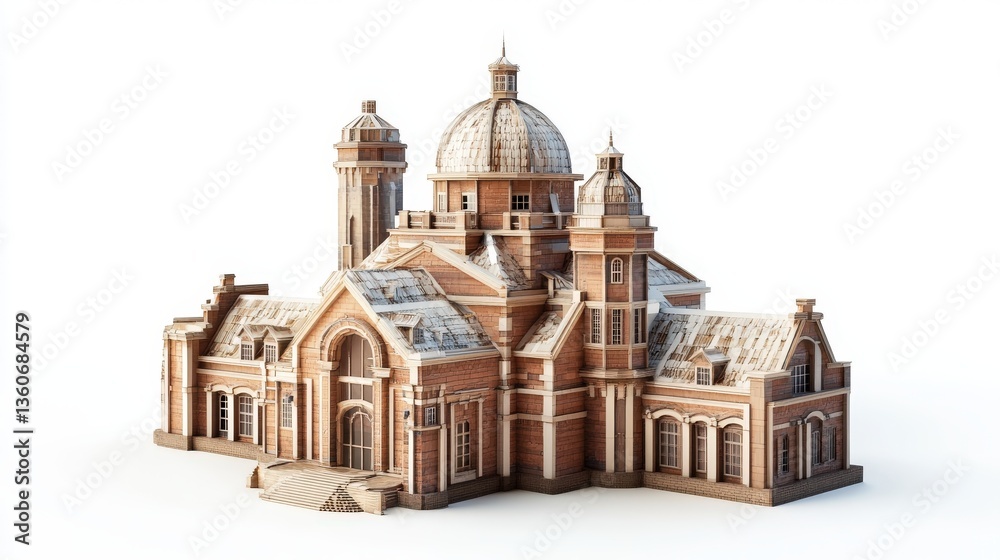 Obraz premium A detailed architectural rendering of a classic brick building