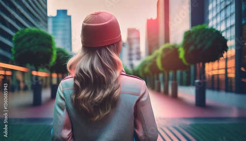 Embracing Sustainability: A Woman with a Reusable Coffee Cup in an Urban Greenery Setting, Radiating a Positive Zero-Waste Lifestyle photo