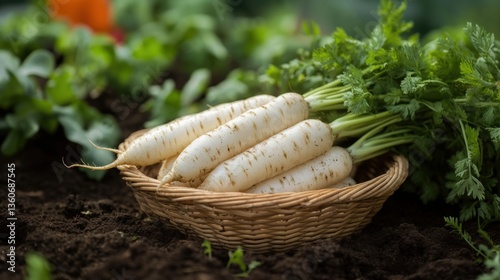 Obraz na płótnie fresh organic white carrot in Spring w salonie