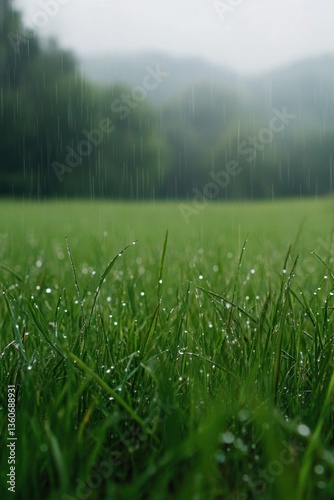 Obraz na płótnie Lush green plants in Spring rain. w salonie