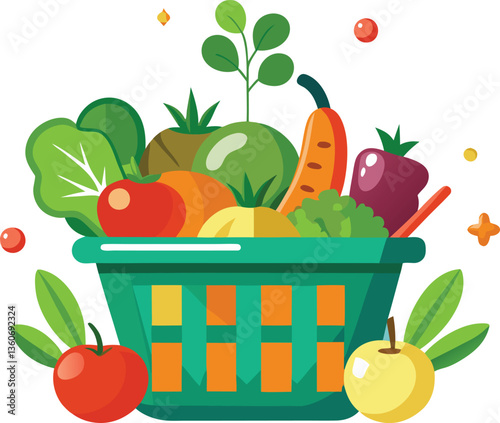 Plastic Shopping Basket Full of Vegetables