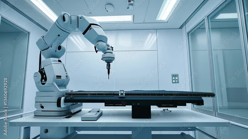 Advanced robotic arm operating in a cleanroom for technological innovation research Advanced robotic arm operating in a cleanroom for technological innovation research