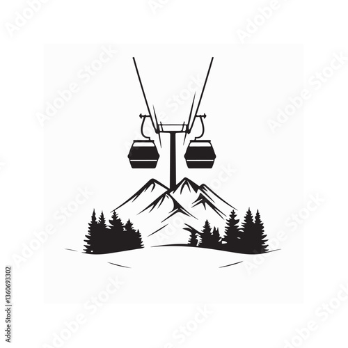 Cableway Vector Image. Black and white Cableway Vector Images isolated on white background.