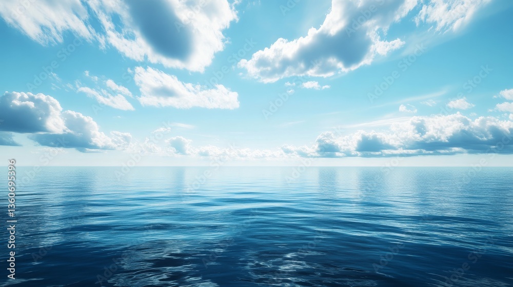 Obraz premium A serene ocean scene with calm waters and scattered clouds. 