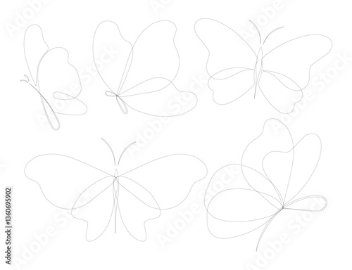 Hand draw butterfly. Black linear butterfly without background. Vector illustration. EPS 10.