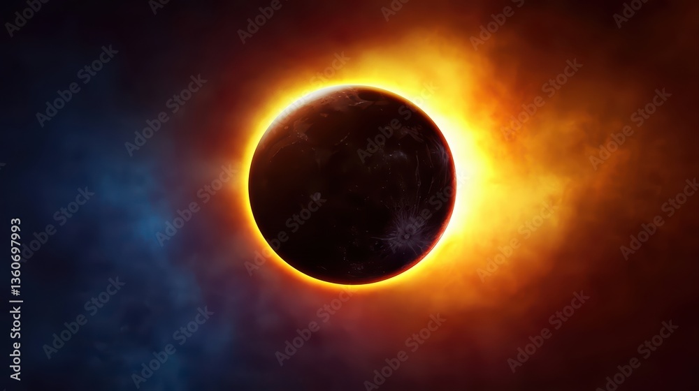 Obraz premium Stunning solar eclipse with orange halo effect