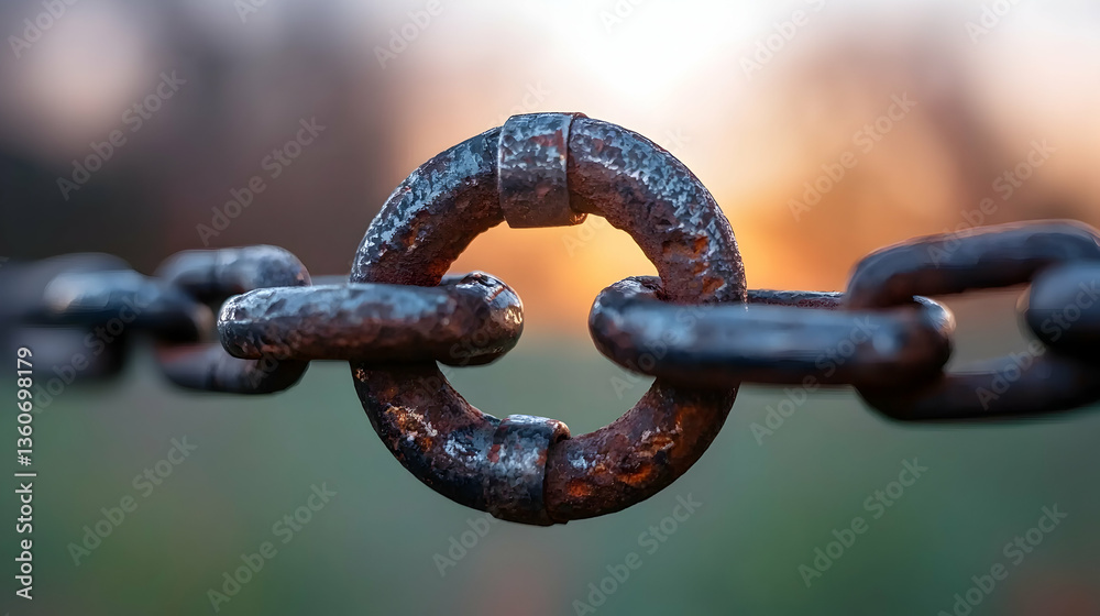 Rusty Chain Link Close Up at Sunset Rusty Chain Link Close Up at Sunset