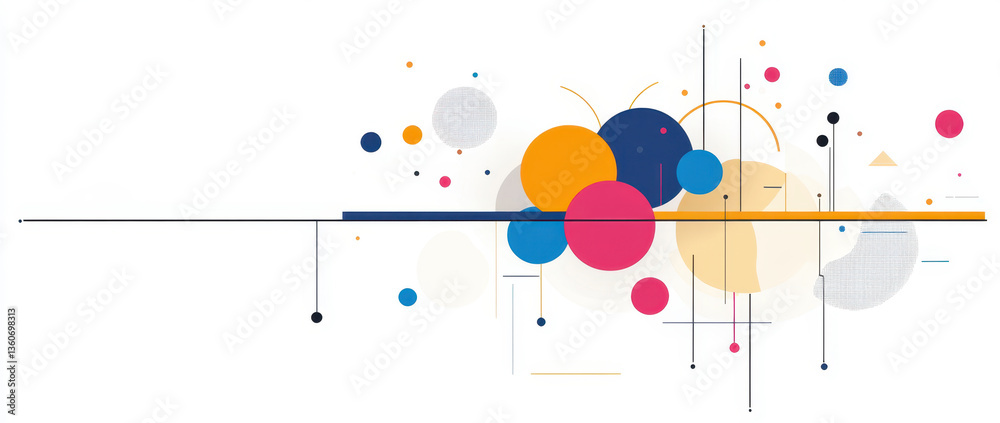 Abstract Geometric Composition with Circles, Lines, and Dots on White Background Abstract Geometric Composition with Circles, Lines, and Dots on White Background