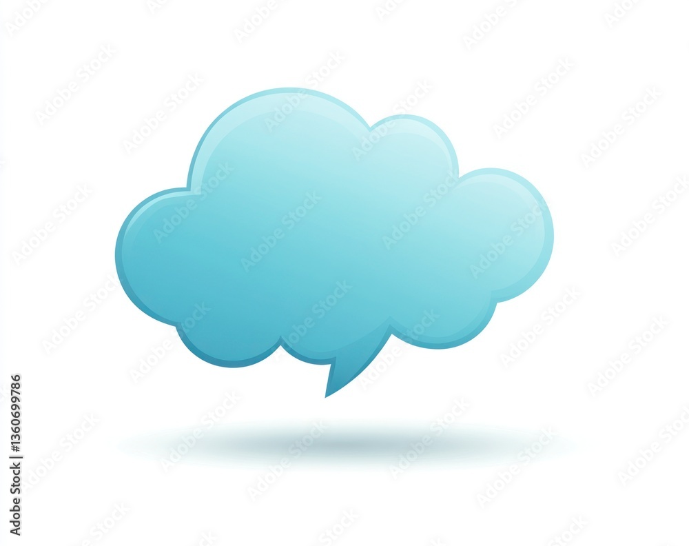 Light Blue Cloud Shaped Speech Bubble Over White Background