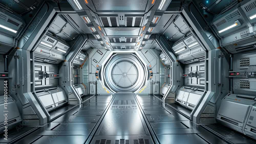 Futuristic Spaceship Corridor: A Digital Rendering of a Sci-Fi Interior