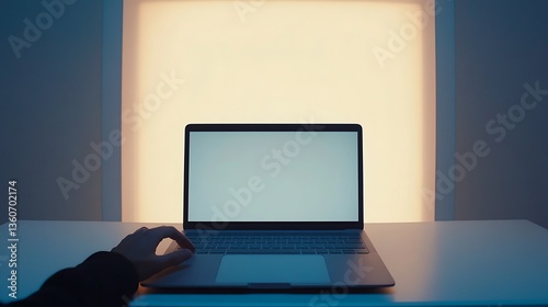 Wallpaper Mural Person using laptop with blank screen in dimly lit room. Torontodigital.ca