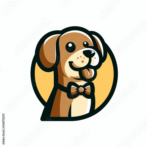 Vektorillustration eines Hundes Cartoon-Emblems im flachen Design. Logodesign, das perfekt für tierbezogene Projekte geeignet ist. EPS10-Stil, geeignet für Branding und Grafiken.

