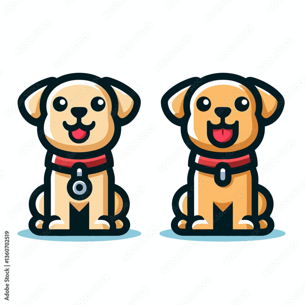 Ilustração vetorial de um emblema de cachorro em estilo cartoon. Design de logotipo em estilo plano, perfeito para projetos relacionados a animais. Estilo EPS10 adequado para branding e gráficos.

