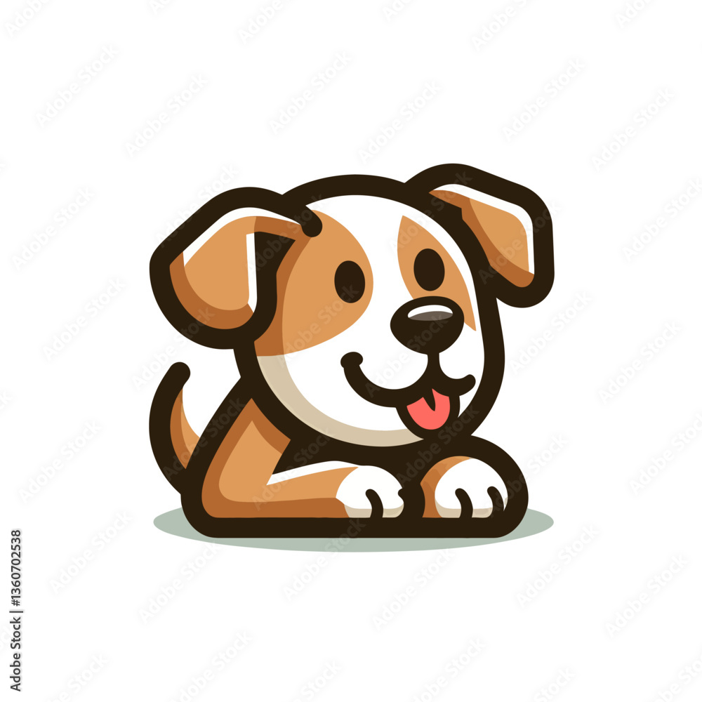 Ilustração vetorial de um emblema de cachorro em estilo cartoon. Design de logotipo em estilo plano, perfeito para projetos relacionados a animais. Estilo EPS10 adequado para branding e gráficos.

